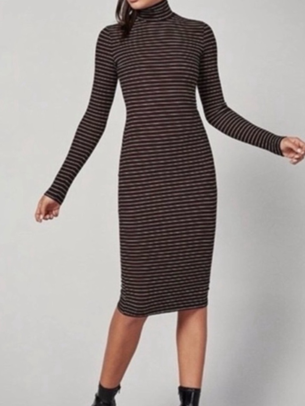 Reformation Striped Ribbed Turtleneck Dress: white, black and red